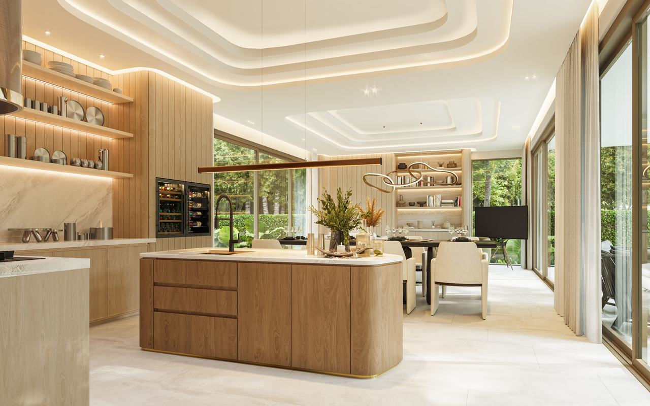Візуалізація: кухня та обідня зона в Nature’s Rest Saiyuan